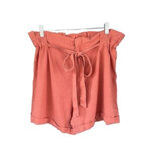 AVA Women's Shorts Paper Bag Waist Cuffed Hem Coral Casual Summer Size S‎